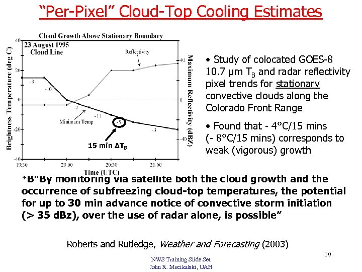 “Per-Pixel” Cloud-Top Cooling Estimates • Study of colocated GOES-8 10. 7 µm TB and