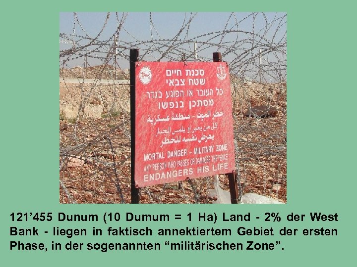 121’ 455 Dunum (10 Dumum = 1 Ha) Land - 2% der West Bank