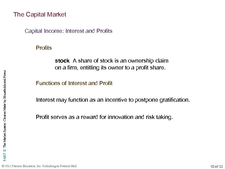 The Capital Market Capital Income: Interest and Profits PART II The Market System: Choices