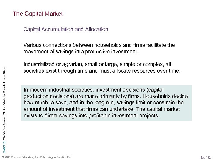 The Capital Market Capital Accumulation and Allocation PART II The Market System: Choices Made