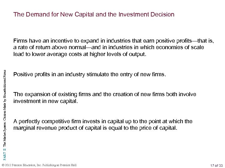 The Demand for New Capital and the Investment Decision PART II The Market System: