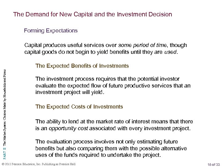 The Demand for New Capital and the Investment Decision Forming Expectations Capital produces useful