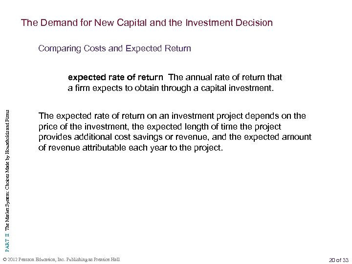 The Demand for New Capital and the Investment Decision Comparing Costs and Expected Return