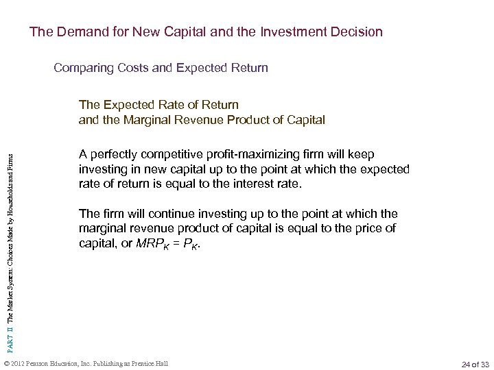 The Demand for New Capital and the Investment Decision Comparing Costs and Expected Return