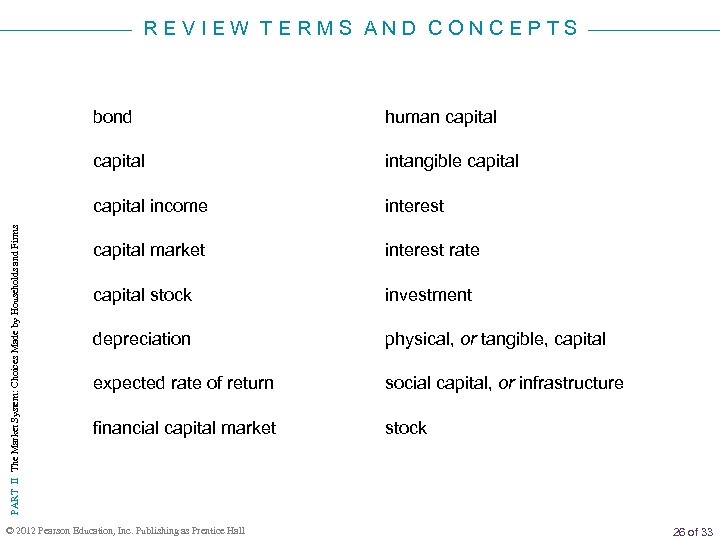 REVIEW TERMS AND CONCEPTS human capital intangible capital income PART II The Market System: