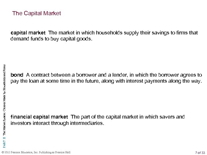 The Capital Market PART II The Market System: Choices Made by Households and Firms