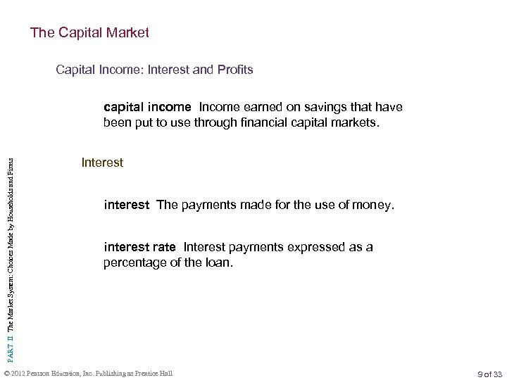 The Capital Market Capital Income: Interest and Profits PART II The Market System: Choices