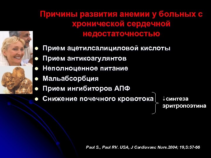 Причины развития анемии у больных с хронической сердечной недостаточностью l l l Прием ацетилсалициловой