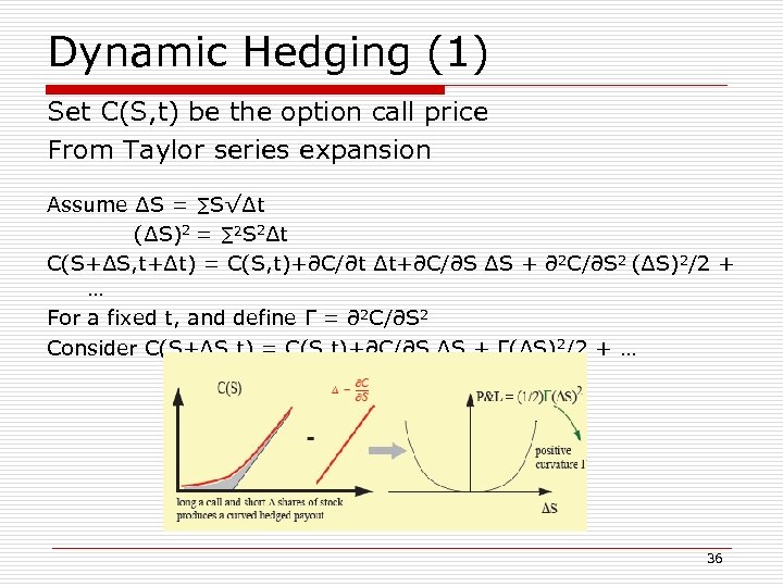 Dynamic Hedging (1) Set C(S, t) be the option call price From Taylor series