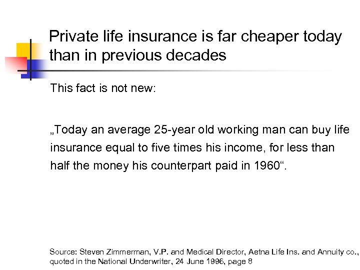Private life insurance is far cheaper today than in previous decades This fact is