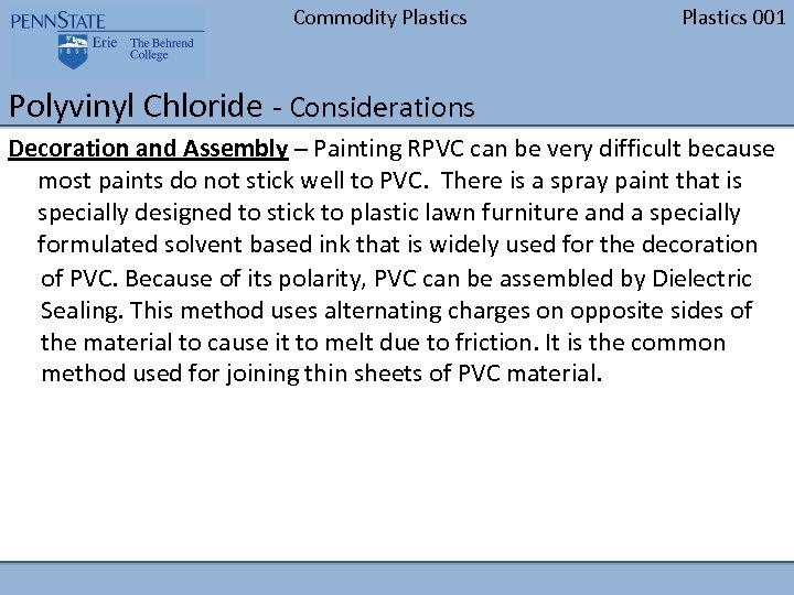 Commodity Plastics 001 Polyvinyl Chloride - Considerations Decoration and Assembly – Painting RPVC can