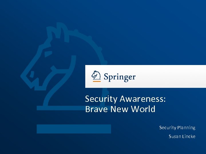 Security Awareness: Brave New World Security Planning Susan Lincke 