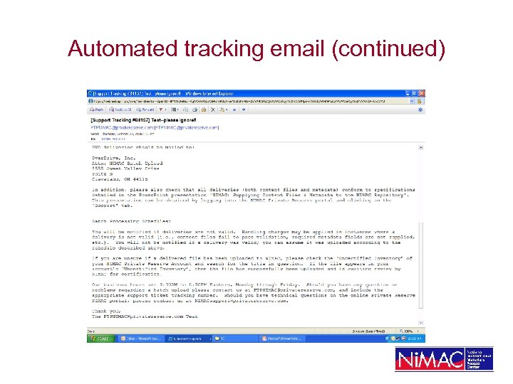 Automated tracking email (continued) 