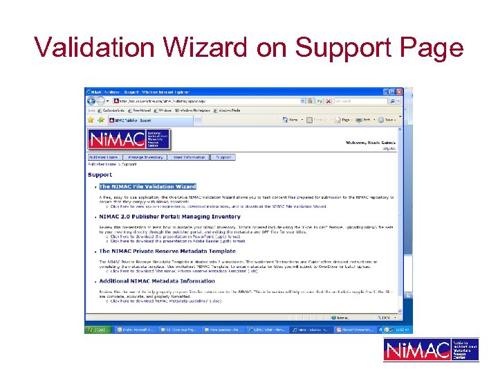 Validation Wizard on Support Page 