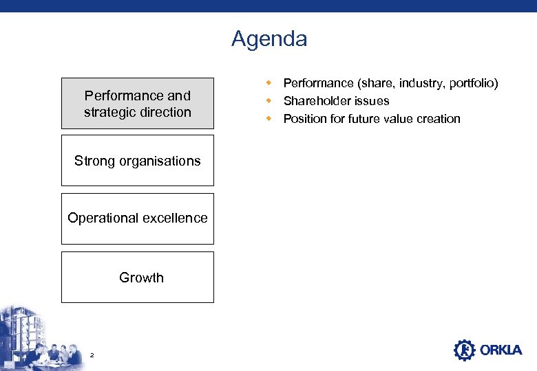 Agenda Performance and strategic direction Strong organisations Operational excellence Growth 2 w Performance (share,