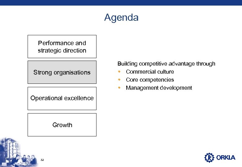 Agenda Performance and strategic direction Strong organisations Operational excellence Growth 32 Building competitive advantage