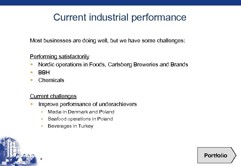 Current industrial performance Most businesses are doing well, but we have some challenges: Performing