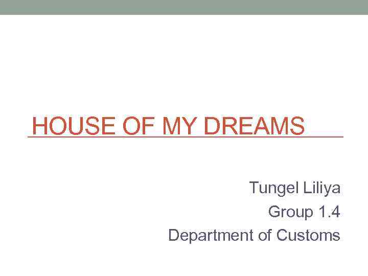 HOUSE OF MY DREAMS Tungel Liliya Group 1. 4 Department of Customs 