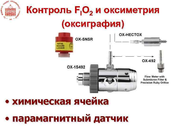 Контроль FIO 2 и оксиметрия (оксиграфия) • химическая ячейка • парамагнитный датчик 