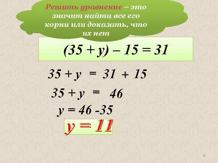 Решить уравнение – это Решим уравнение: значит найти все его корни или доказать, что