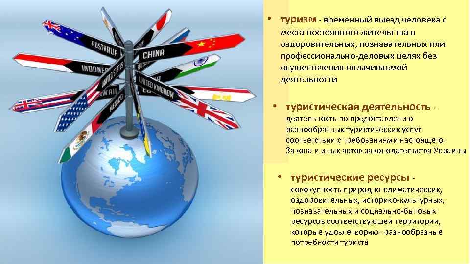  • туризм временный выезд человека с места постоянного жительства в оздоровительных, познавательных или