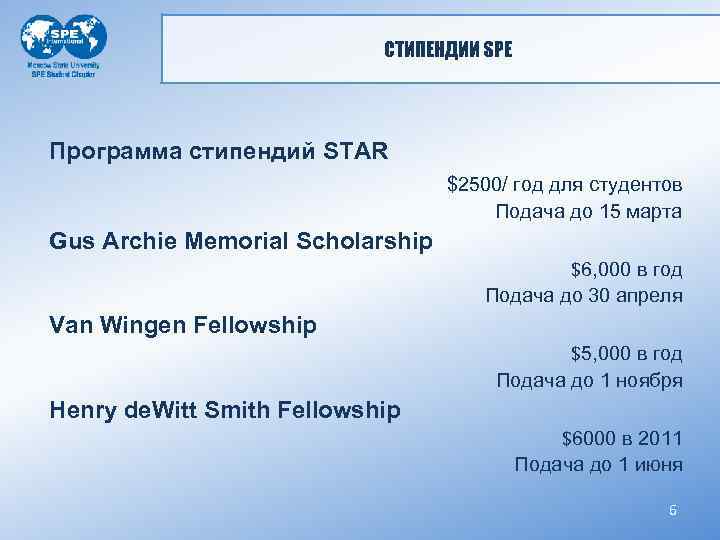 СТИПЕНДИИ SPE Программа стипендий STAR $2500/ год для студентов Подача до 15 марта Gus