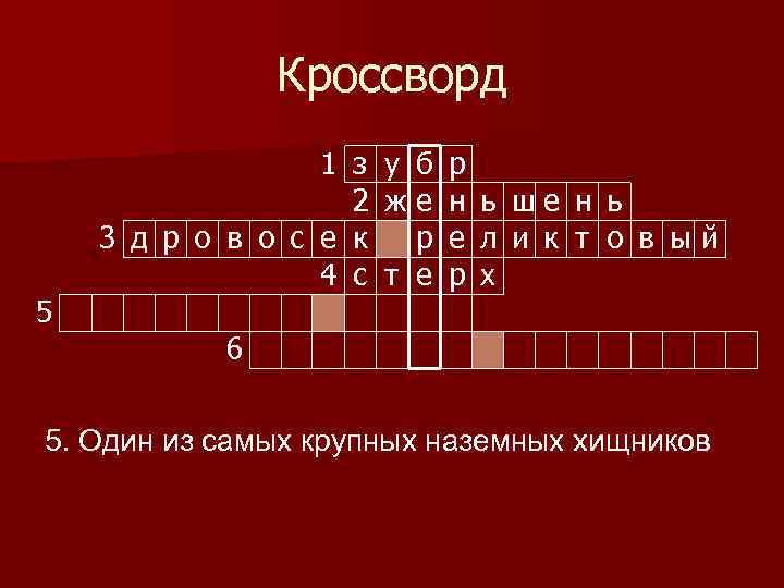 Кроссворд 5 1 з у б 2 же 3 д р о в о