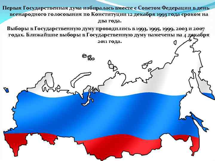 Первая Государственная дума избиралась вместе с Советом Федерации в день всенародного голосования по Конституции