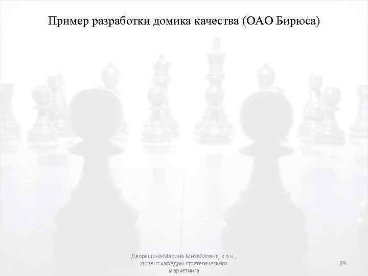 Пример разработки домика качества (ОАО Бирюса) Дворяшина Марина Михайловна, к. э. н. , доцент