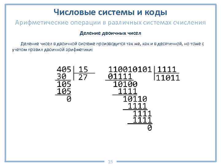 Арифметические операции в двоичной системе счисления