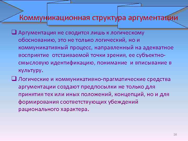 Коммуникационная структура аргументации q Аргументация не сводится лишь к логическому обоснованию, это не только