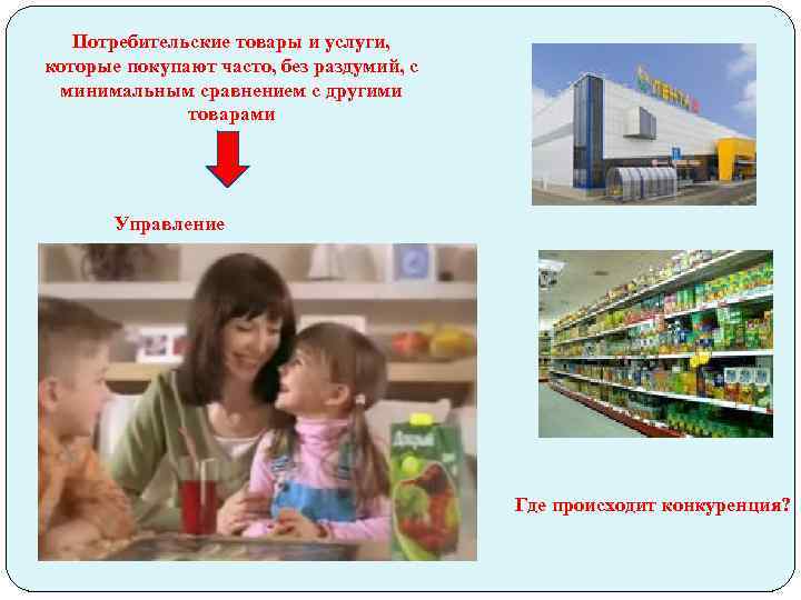 Потребительские товары и услуги, которые покупают часто, без раздумий, с минимальным сравнением с другими