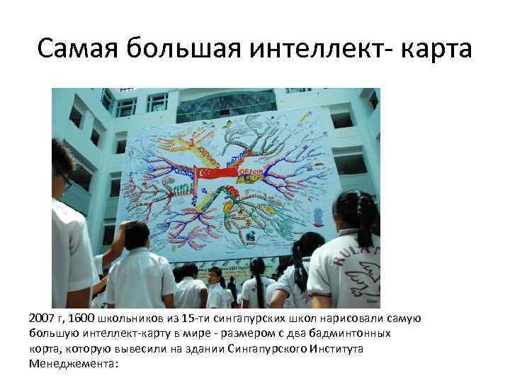 Самая большая интеллект- карта 2007 г, 1600 школьников из 15 -ти сингапурских школ нарисовали