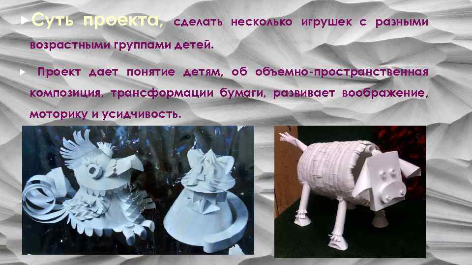  Суть проекта, сделать несколько игрушек с разными возрастными группами детей. Проект дает понятие