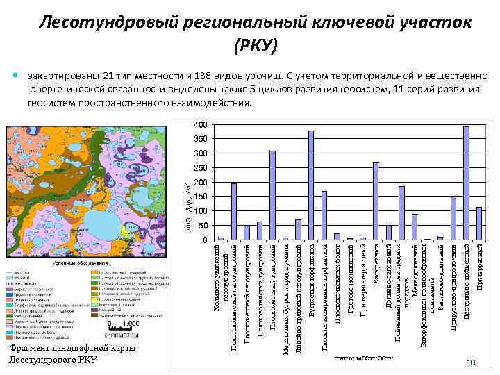 0 Фрагмент ландшафтной карты Лесотундрового РКУ типы местности 10 10 Притеррасный Центрально-пойменный Прируслово-припроточный Долинно-склоновый