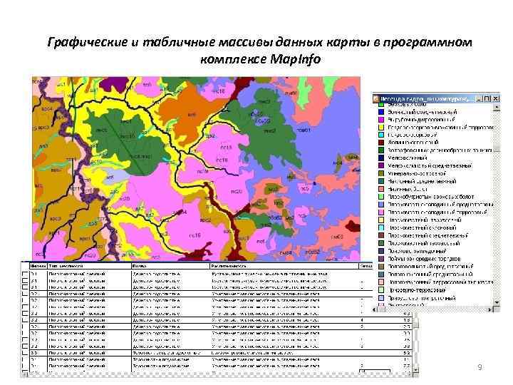 Графические и табличные массивы данных карты в программном комплексе Map. Info 9 