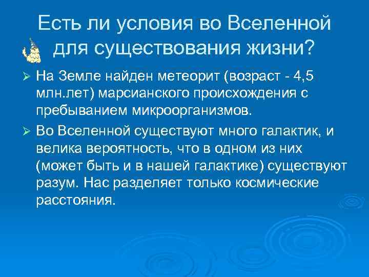 Есть ли условия во Вселенной для существования жизни? На Земле найден метеорит (возраст -