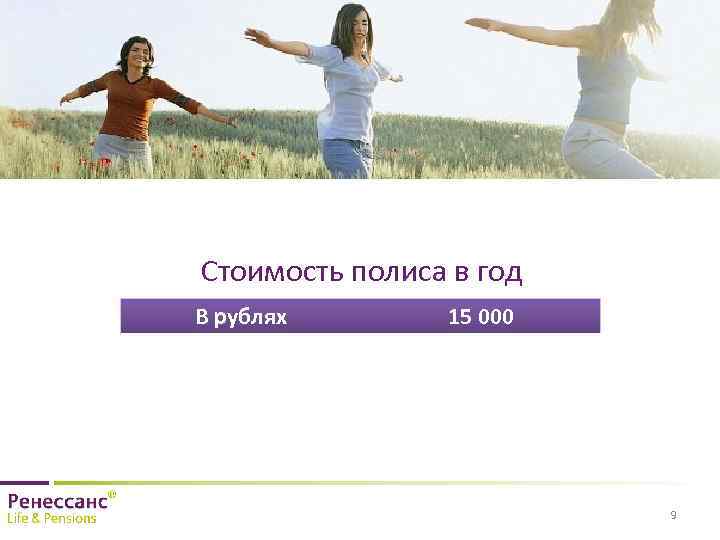 Стоимость полиса в год В рублях 15 000 9 