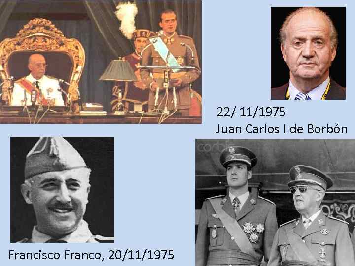 22/ 11/1975 Juan Carlos I de Borbón Francisco Franco, 20/11/1975 