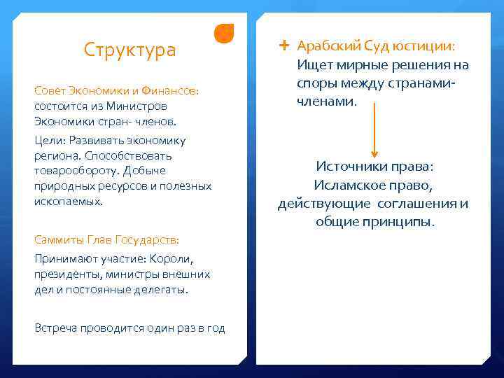Структура Совет Экономики и Финансов: состоится из Министров Экономики стран- членов. Цели: Развивать экономику