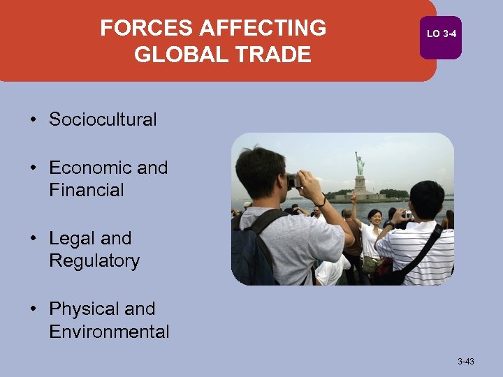 FORCES AFFECTING GLOBAL TRADE LO 3 -4 • Sociocultural • Economic and Financial •