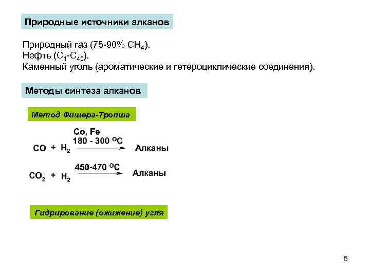 Природные источники алканов Природный газ (75 -90% СН 4). Нефть (С 1 -С 40).