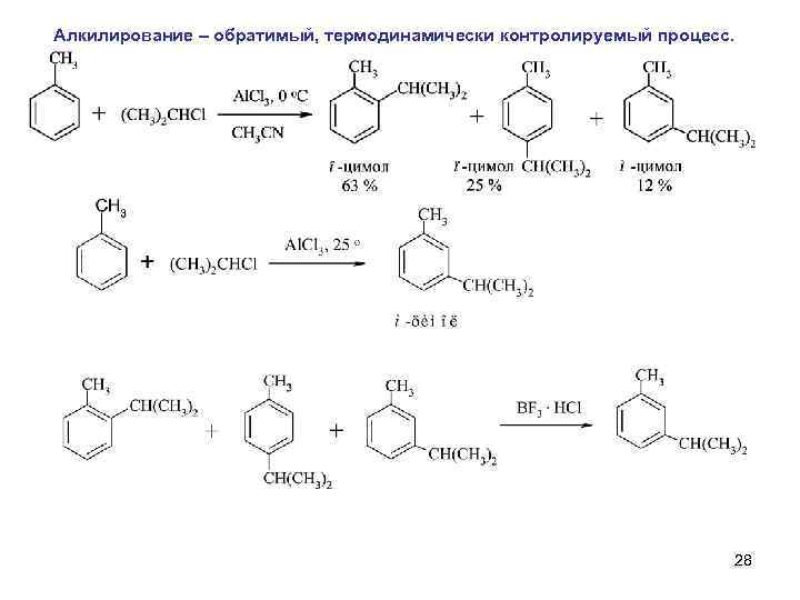 Алкилирование – обратимый, термодинамически контролируемый процесс. 28 