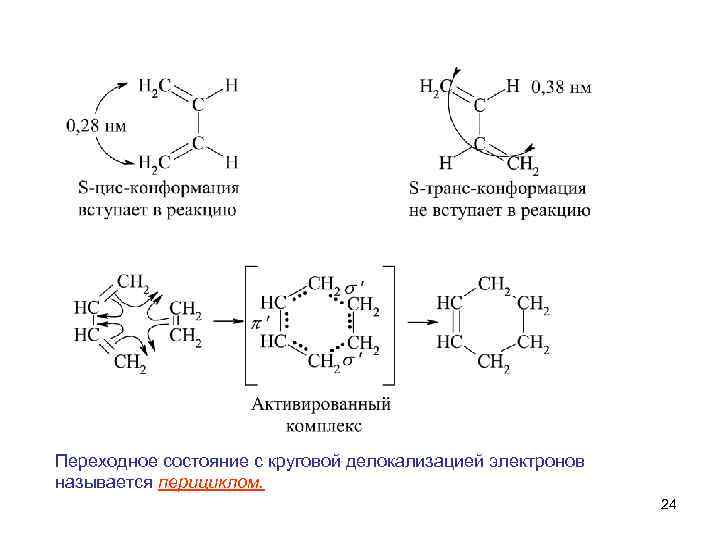 Переходное состояние с круговой делокализацией электронов называется перициклом. 24 