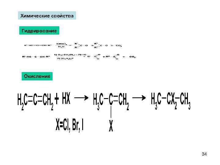 Химические свойства Гидрирование Окисление 34 
