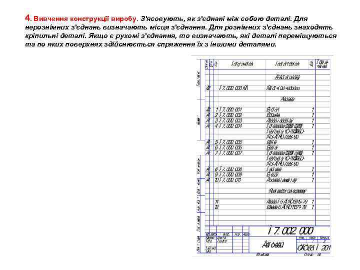 4. Вивчення конструкції виробу. З'ясовують, як з'єднані між собою деталі. Для нерознімних з'єднань визначають