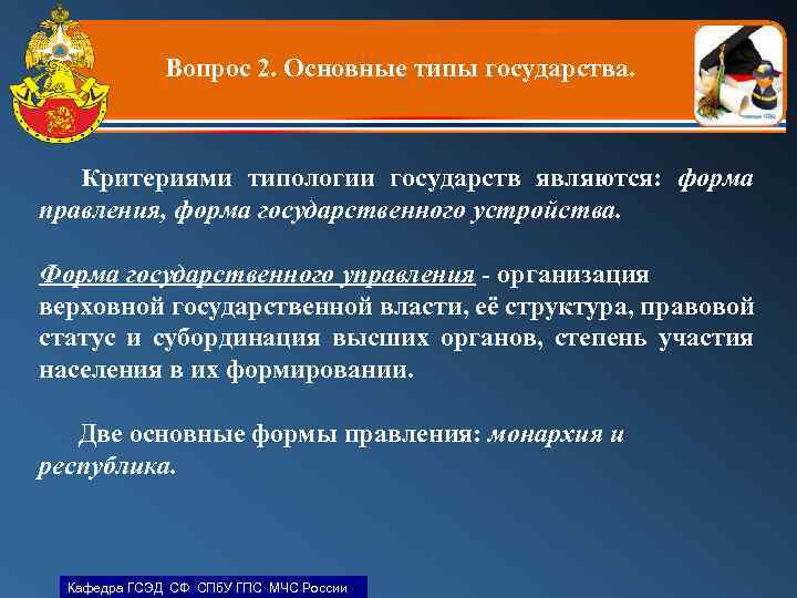 Вопрос 2. Основные типы государства. Критериями типологии государств являются: форма правления, форма государственного устройства.