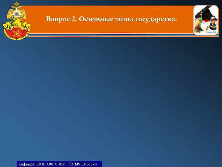 Вопрос 2. Основные типы государства. Кафедра ГСЭД СФ СПб. У ГПС МЧС России 