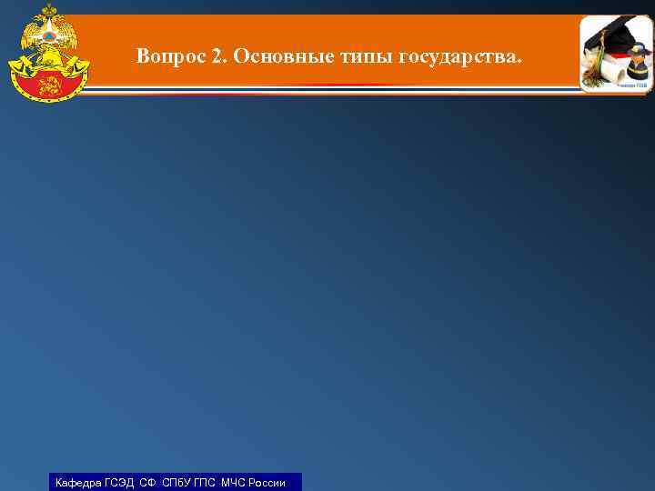Вопрос 2. Основные типы государства. Кафедра ГСЭД СФ СПб. У ГПС МЧС России 