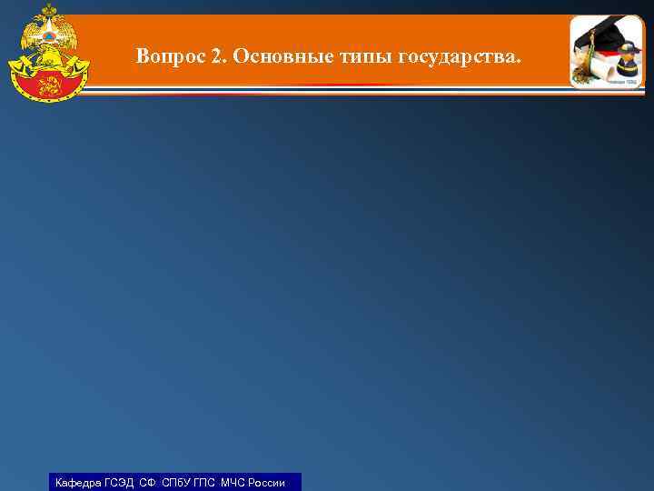 Вопрос 2. Основные типы государства. Кафедра ГСЭД СФ СПб. У ГПС МЧС России 